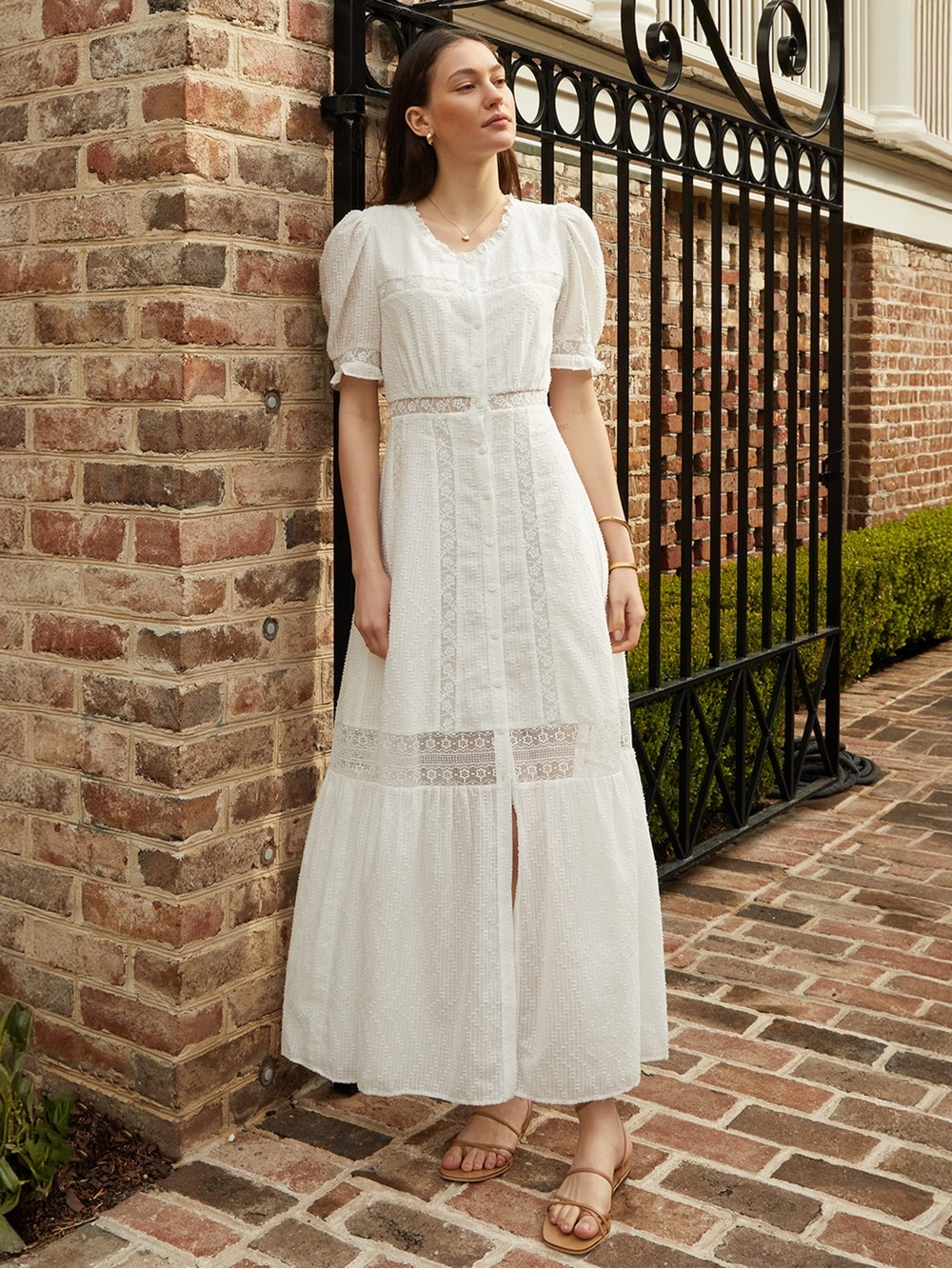 Few Moda Kourt Emi White Eyelet Maxi Dress with Puff Sleeves